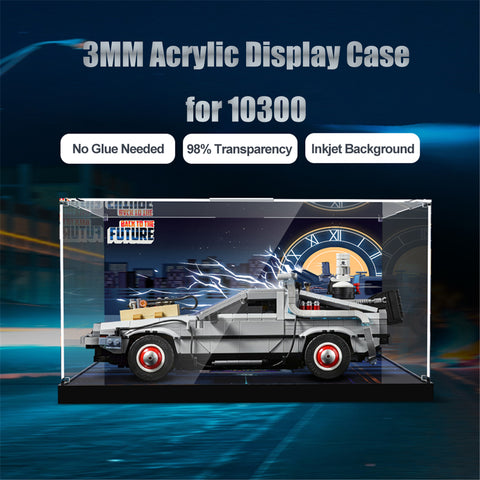 Acrylic Display Case For 10300 Back to the Future Time Machine Clear Transparent Case Building Blocks(NOT include The lego Set)